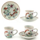 A Set of 3 Famille Rose Cups and Saucers