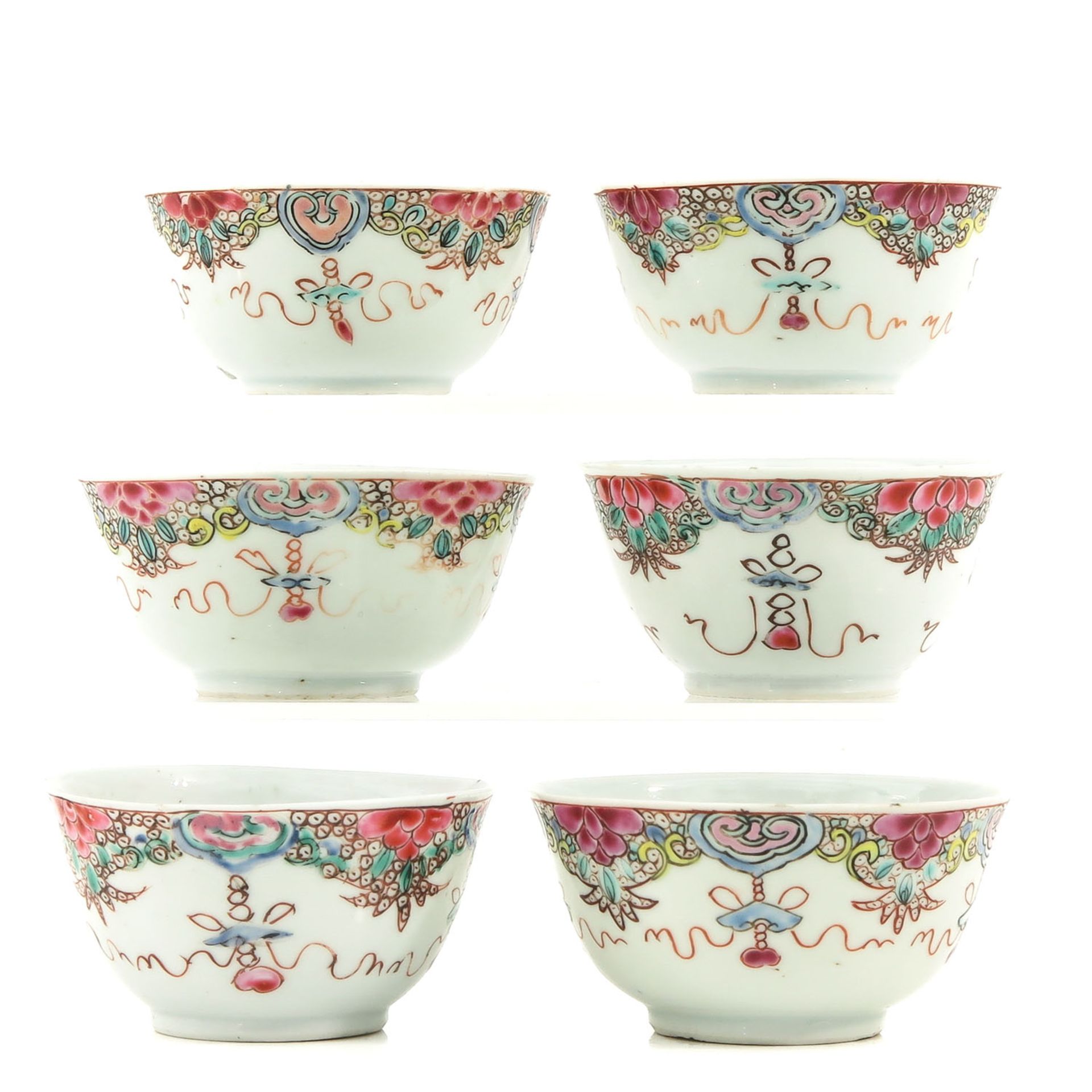 A Series of 6 Famille Rose Cups and Saucers - Image 2 of 10