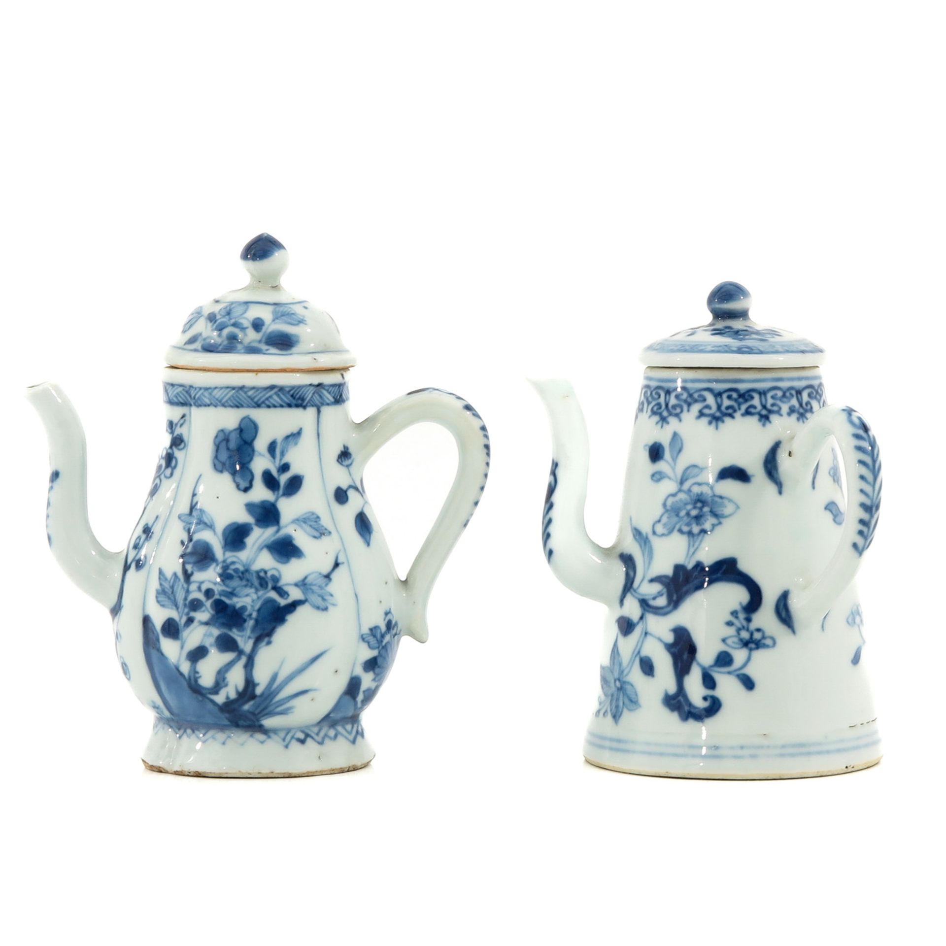 A Blue and White Small Pitcher and Chocolate Pot