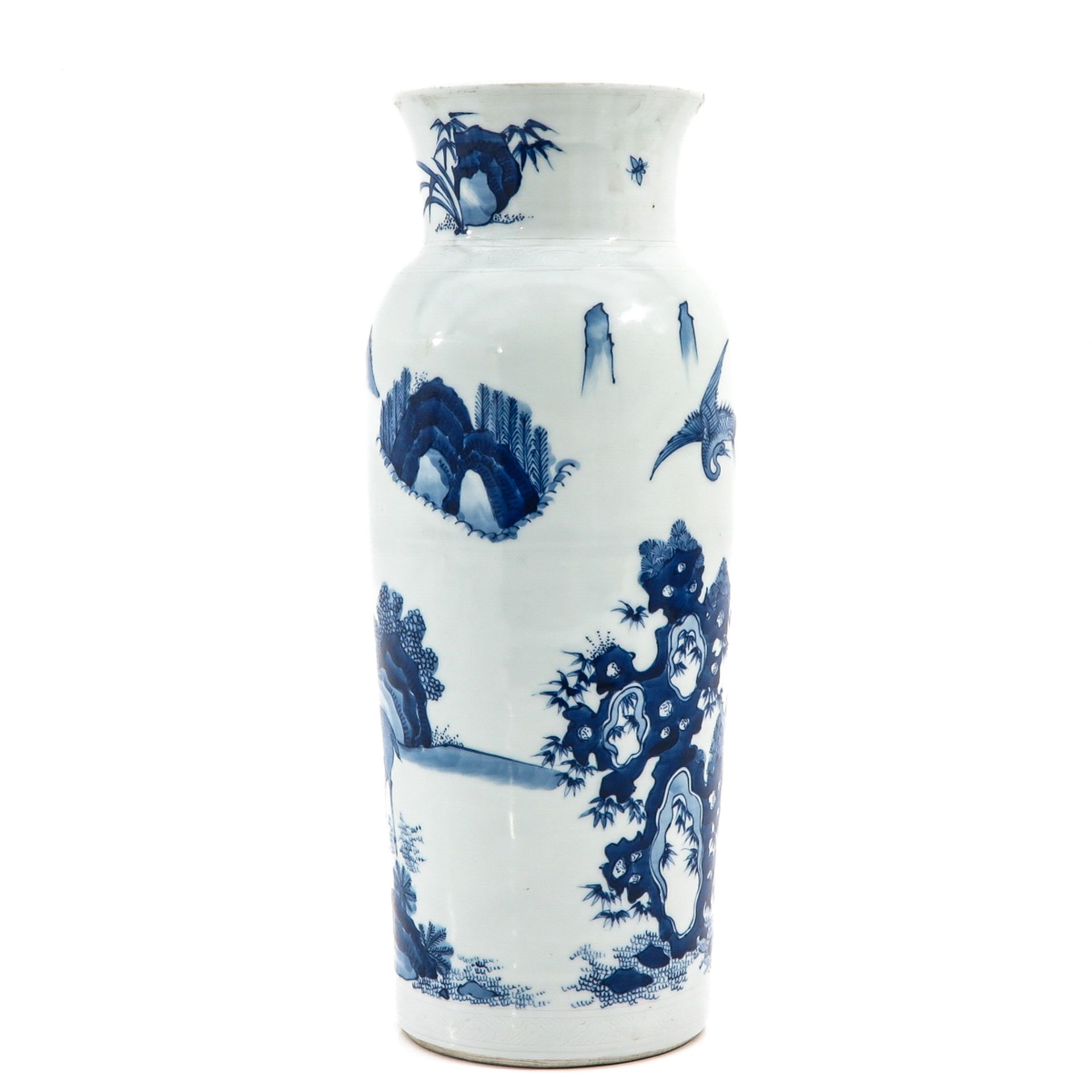 A Blue and White Rouleau Vase - Image 3 of 9