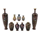 A Collection of 9 Cloisonne Vases