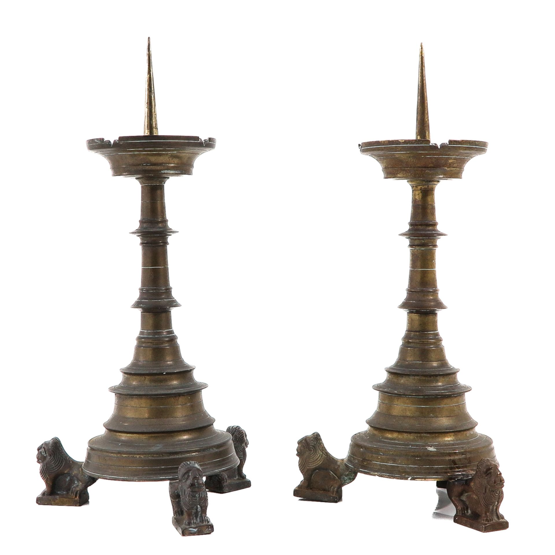 A Pair of Bronze Neo Gothic Pen Candlesticks - Image 4 of 9