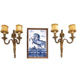 A Pair of Wall Sconces and Tile Tableau
