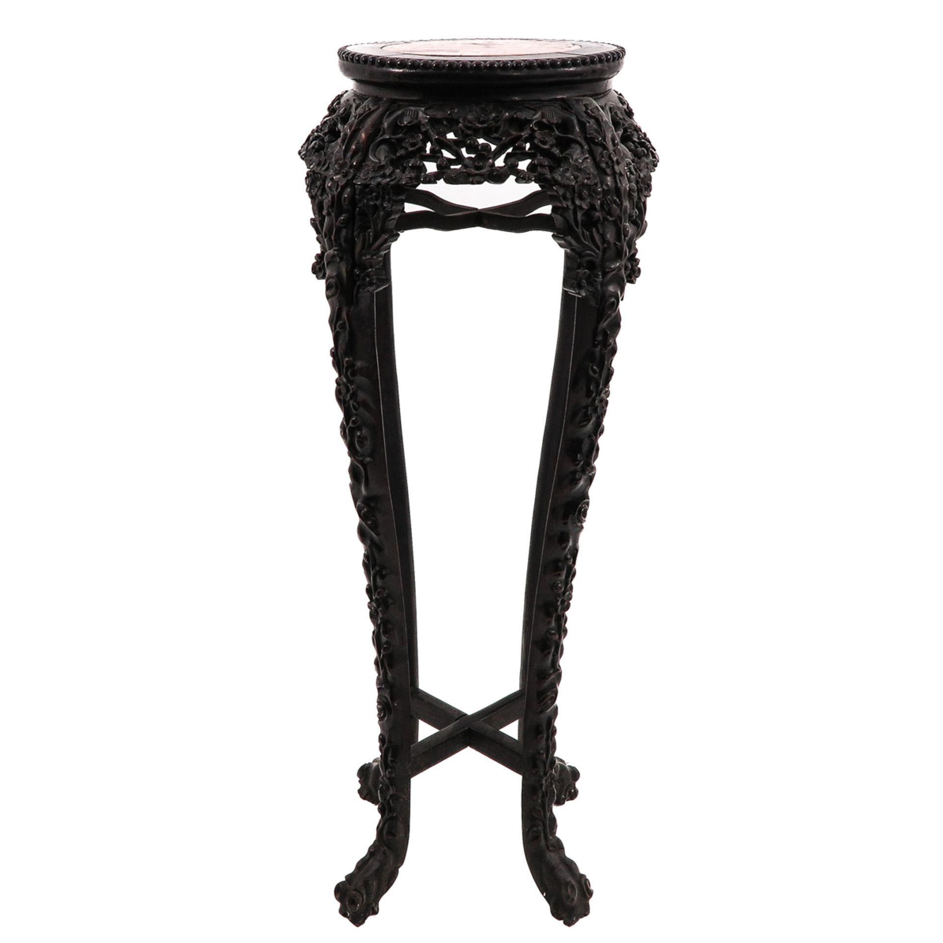 A Carved Round Marble Top Side Table