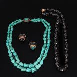 A Turquoise Necklace and Ring along with a Garnet Necklace and Ring