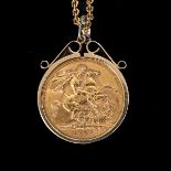 A Necklace with 1958 Gold Sovereign Pendant
