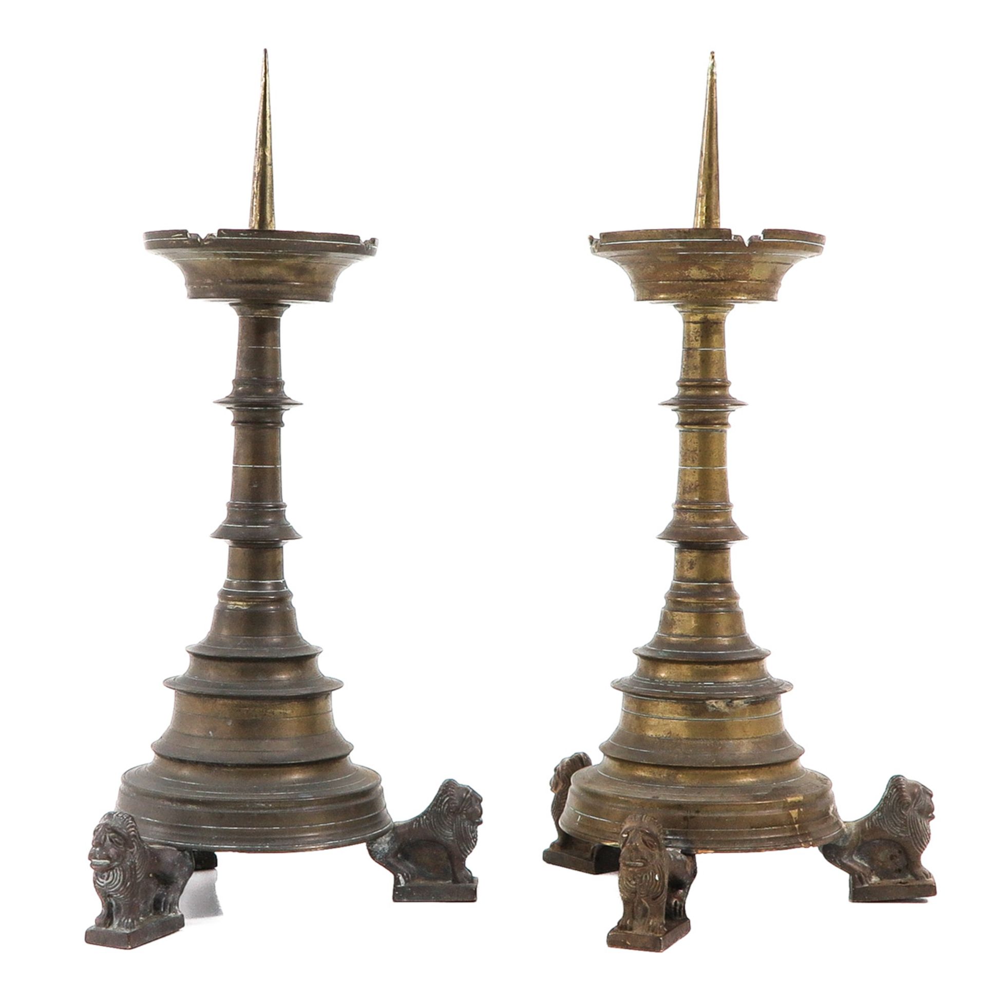 A Pair of Bronze Neo Gothic Pen Candlesticks - Image 2 of 9