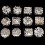 A Collection of 12 19th Century Dutch Silver Pill Boxes