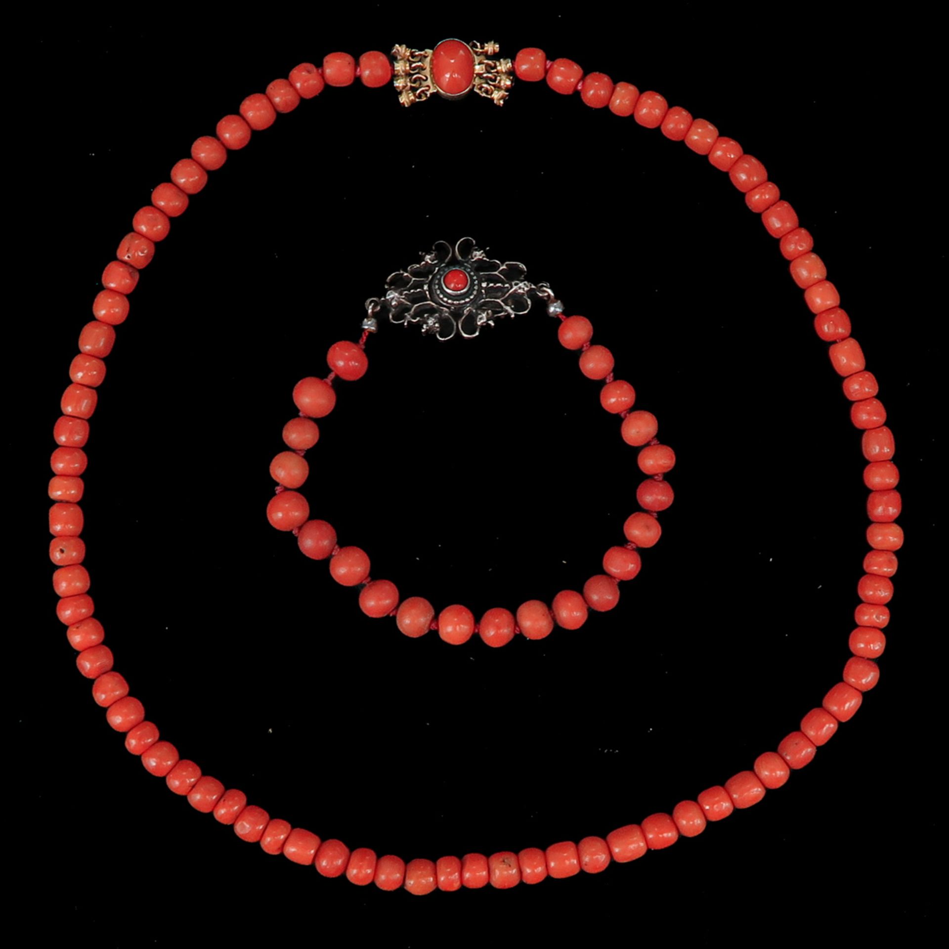 A Red Coral Necklace and Bracelet