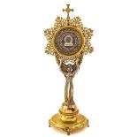 A Gold Plated Brass Relic Holder with Relic of Saint Vincent de Paul