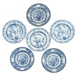 A Collection of 6 Blue and White Plates