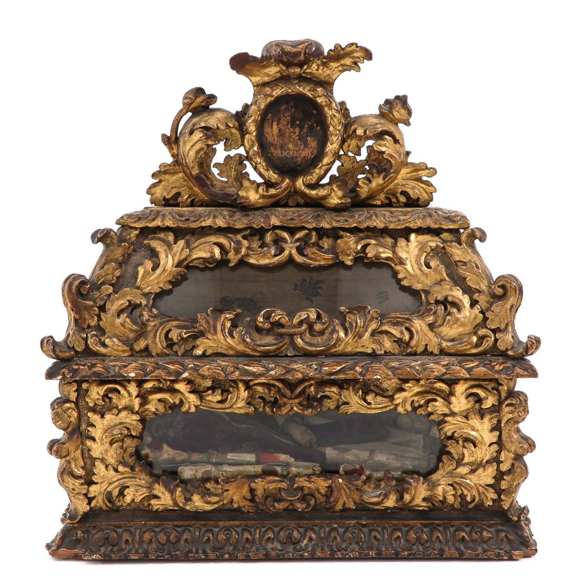 A Beautiful 18th Century Gilt Wood Relic Shrine with Relics