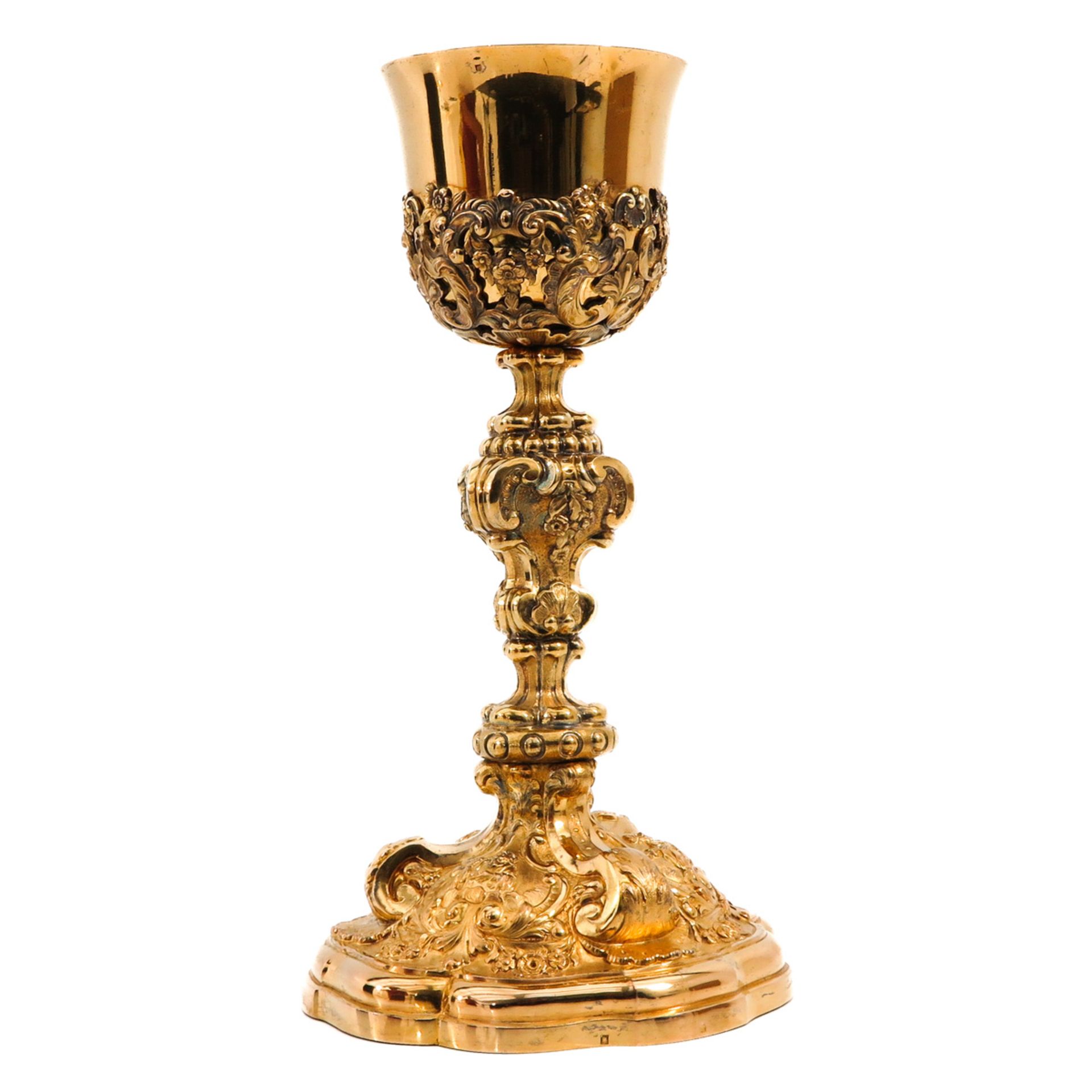 A Very Large 19th Century Gold Plated Silver Chalice - Image 3 of 10