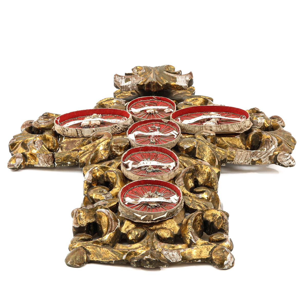 An 18th - 19th Century Gilt Wood Relic Cross - Image 5 of 5