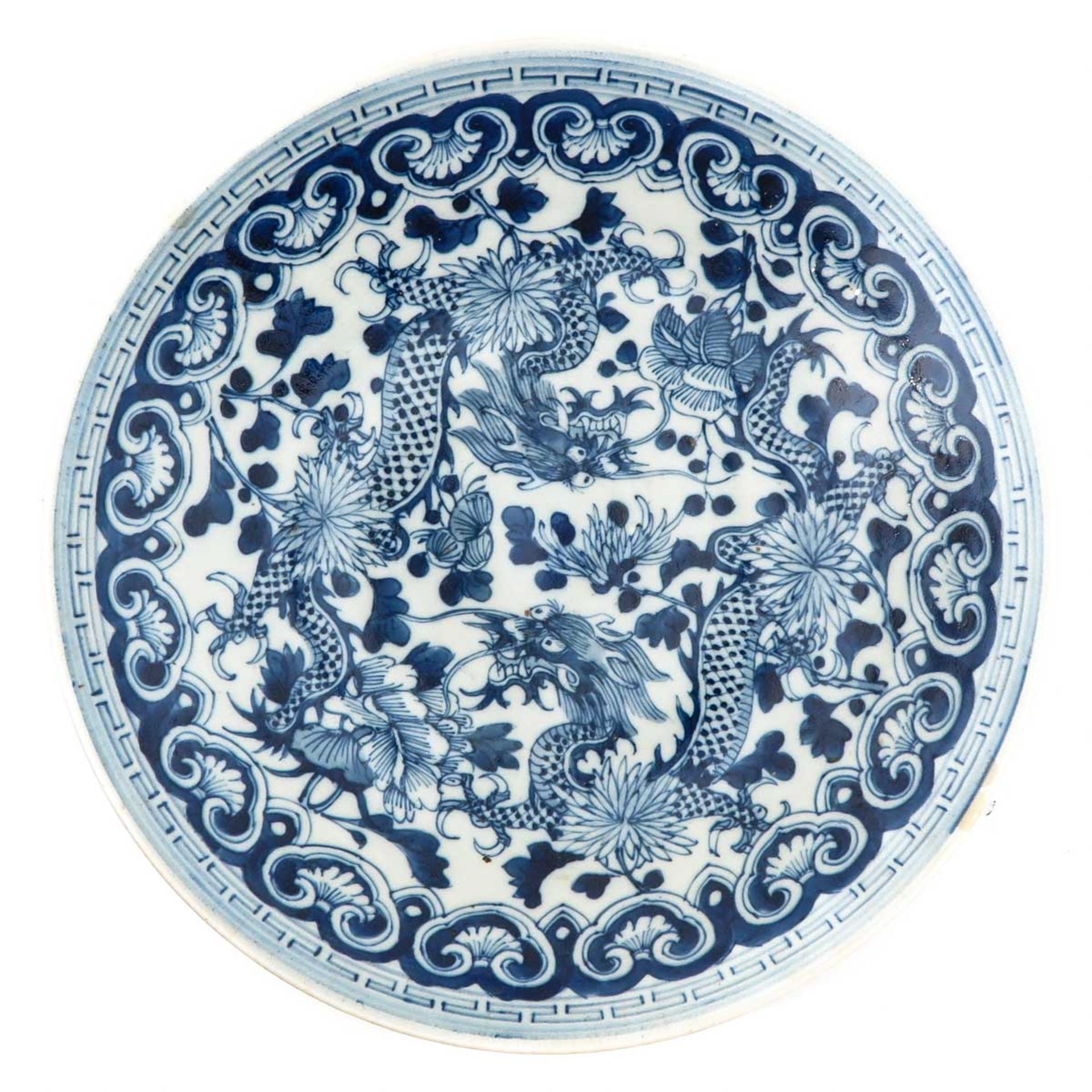 A Blue and White Dragon Plate