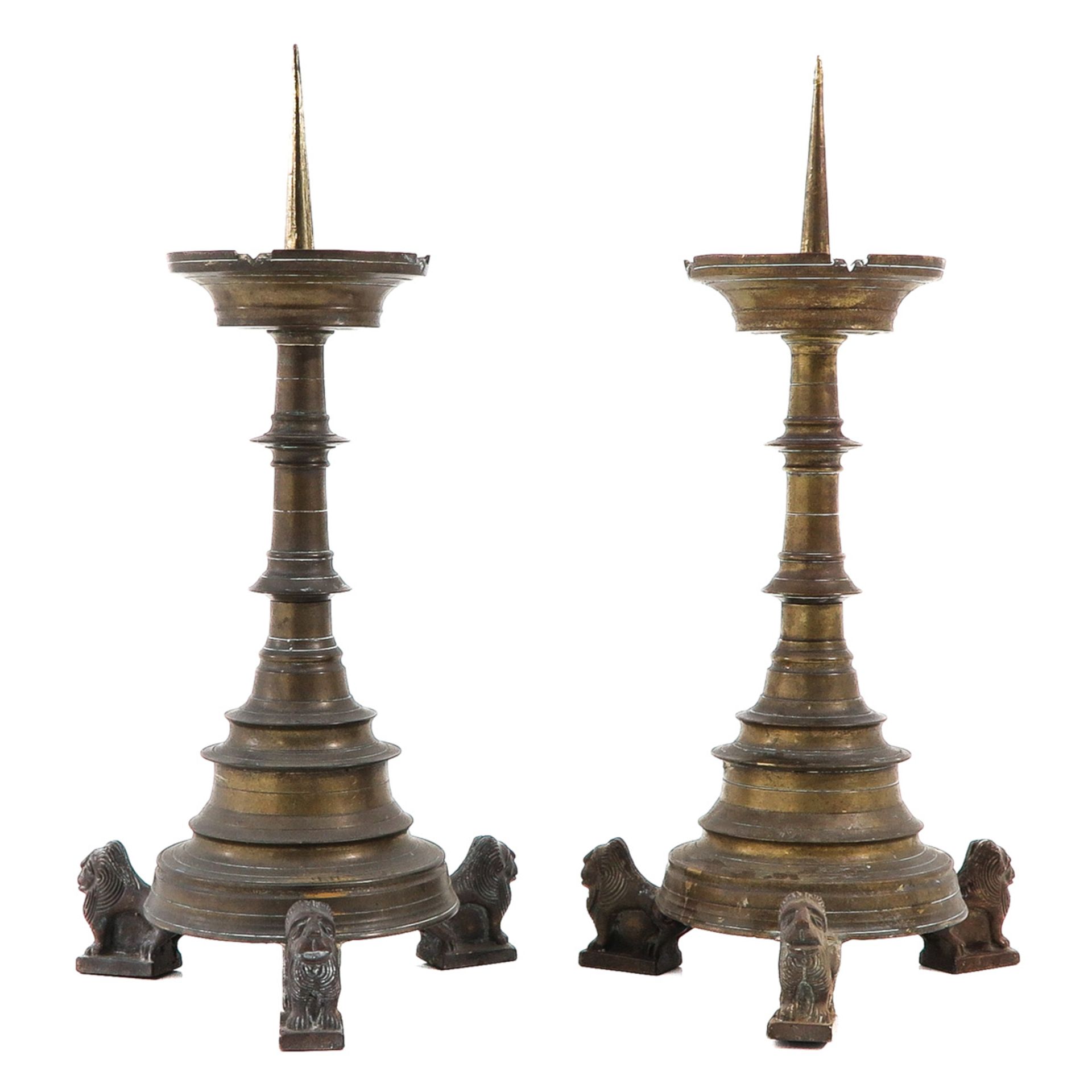 A Pair of Bronze Neo Gothic Pen Candlesticks - Image 3 of 9