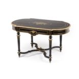 A Napoleon III centre tableEbonised wood Brass inlaid decoration and gilt bronze mounts Fluted