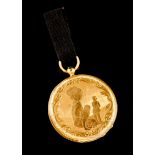 A pocket watch18 Kt gold Guilloche decoration to front and back depicting country scene and