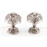 A pair of lampsPortuguese silver Repousse and pierced lampshade with flowers and flower bouquets