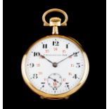 A pocket watch Chronomètre LipGold White enamelled dial of Arabic numbering with red coloured hour