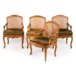A pair of Louis XV fauteuilsWalnut Caned seat and back Europe, 18th century (evidence of woodworm,