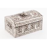 An important casketWooden structure lined in bordeaux textile Coated in possibly French silver of