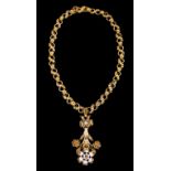 A necklace with pendantPortuguese gold Formed by "8s" shaped links decorated with circles and