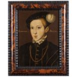 English schoolPortrait of King Edward VI of England Oil on wood (losses to painted surface)37x28 cm