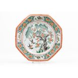 A large octagonal plateChinese porcelain Polychrome "Famille Verte" enamelled decoration with