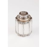 A bottle and stopperPortuguese silver Octagonal body of reliefs decoration with flowers to base