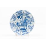 Scalloped and gadrooned deep saucerChinese porcelain Blue decoration of oriental figures and flowers
