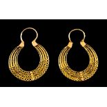 A pair of large earringsPortuguese gold Crescent shaped of filigree decoration Dragon hallmark
