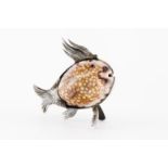 A small Luis Ferreira fishSeas snail shell with scalloped and engraved silver mounts Eagle