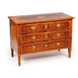 A chest of drawersRosewood and other timbers veneered of marquetry decoration Three long drawers and