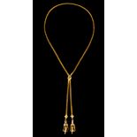 A chainPortuguese gold, 19th century Flattened mesh with loop and tassels finial with fringes and