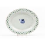 An oval serving trayExport porcelain Blue and gold decoration with green foliage to rim China,