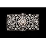 A Romantic era broochSilver and gold Rectangular shaped of pierced foliage decoration and central