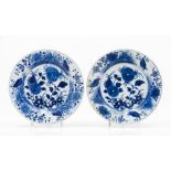 A pair of "Chrysanthemum" plates Chinese porcelain With underglaze blue decoration depicting