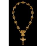 A necklace with pendantPortuguese gold Formed by interlaced circular links of small applied