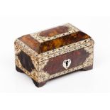 A small casketTortoiseshell coated wood with engraved inlaid ivory decoration Silver hardware of