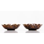 A pair of Jizhou bowlsBrown glazed ceramic Scalloped rim shaped as a 10 petals lotus flower Song