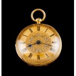 A pocket watchGold, 19th century Gilt dial of Roman numbering with applied floral border Reverse