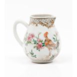 A milk jugChinese export porcelain Flowers and cockerel "Famille Rose" enamelled decoration