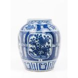 A potChinese porcelain Blue underglaze decoration of cartouches with flowers, fruits and foliage