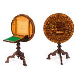A Madeiran side tableRosewood and other timbers Tilt top of foliage, figures and ox cart marquetry