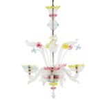 A six branch Venetian chandelierMulticoloured glass Moulded floral and foliage decoration Italy,