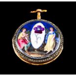 A Soret pocket watchGilt metal case White enamelled dial of Arabic numbering and bezel set with