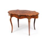 A Napoleon III centre tableRosewood veneered Gilt bronze applied elements and marquetry work of