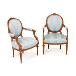 A Louis XVI style pair of fauteuils