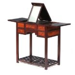 A Chinese hardwood and burlwood desk with vanity top